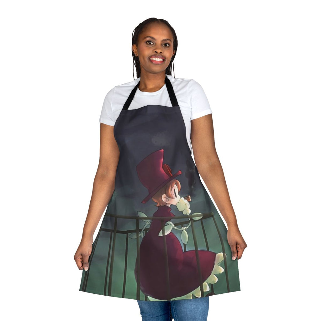 Peacock-patterned apron with smoking and gaming motifs