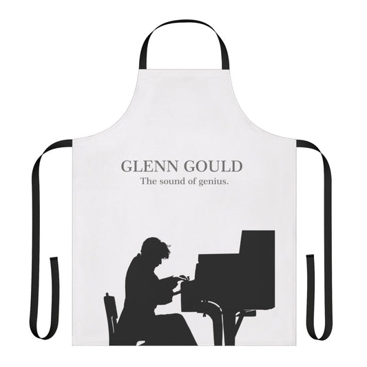 Apron depicting Glenn Gould, the renowned Canadian pianist, playing the piano.