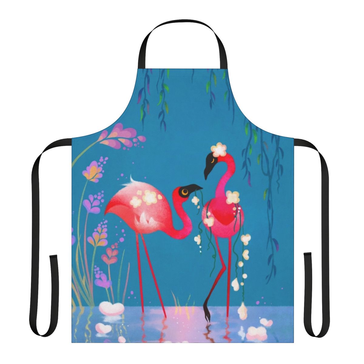 Vibrant pink flamingo design on a high-quality cooking apron