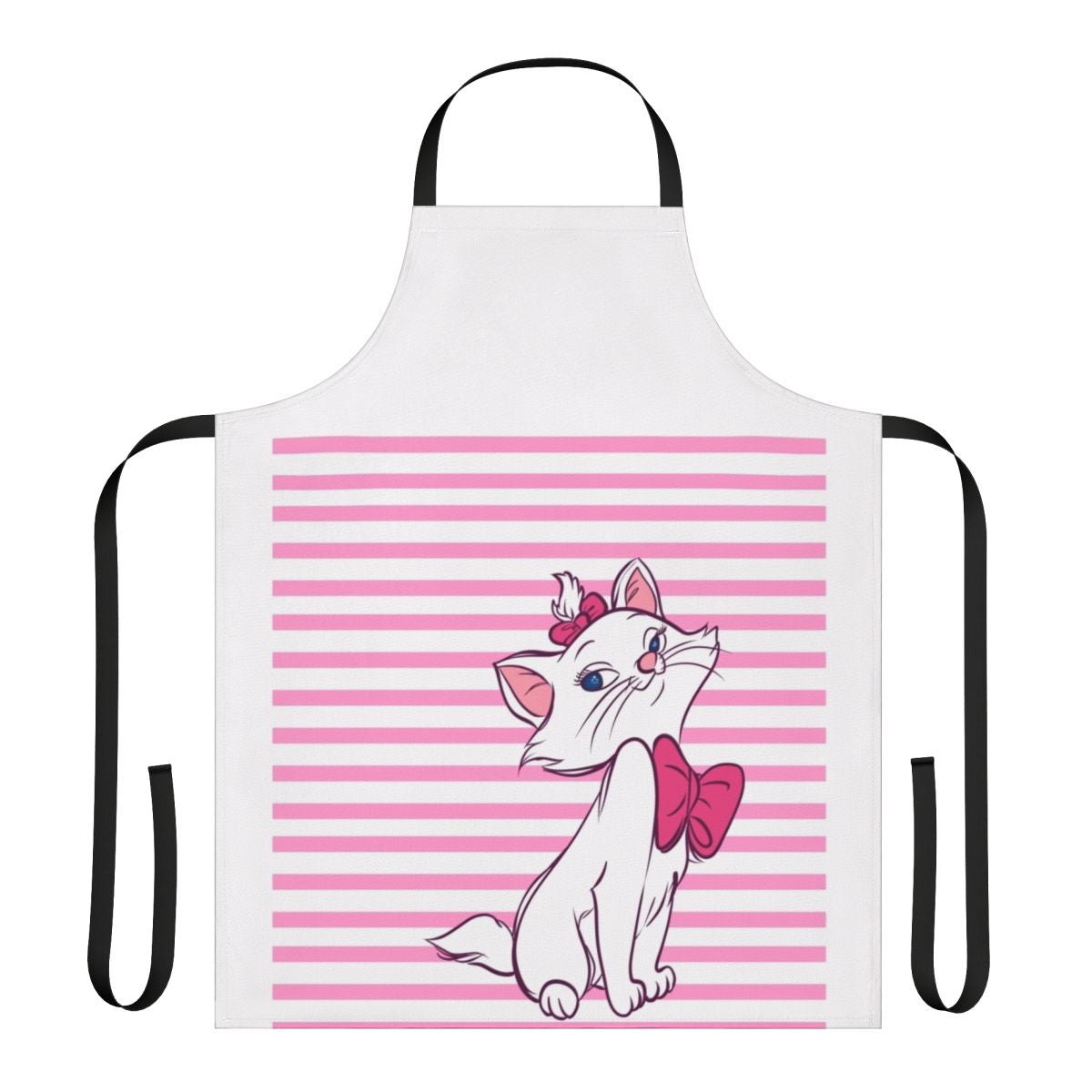 Feminine pink and white striped apron with a charming cat design, inspired by the classic Disney film The Aristocats.