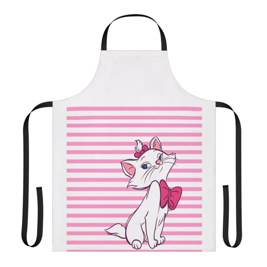Feminine pink and white striped apron with a charming cat design, inspired by the classic Disney film The Aristocats.