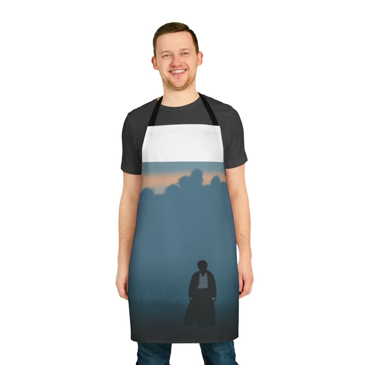 Pride and Prejudice themed apron with Mr. Darcy silhouette design