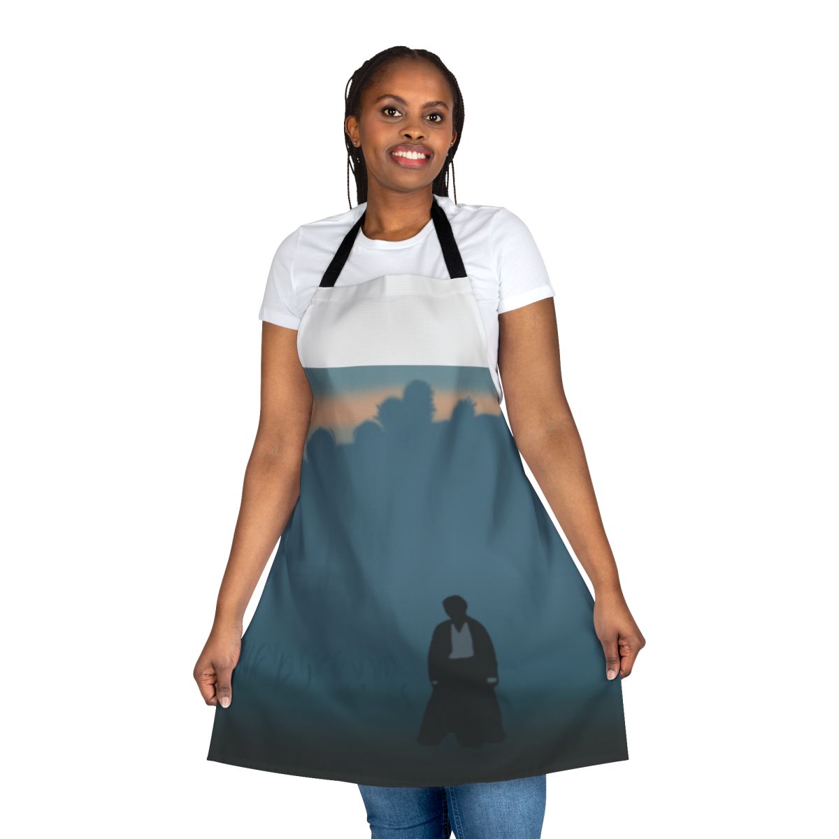 Pride and Prejudice themed apron with Mr. Darcy silhouette design