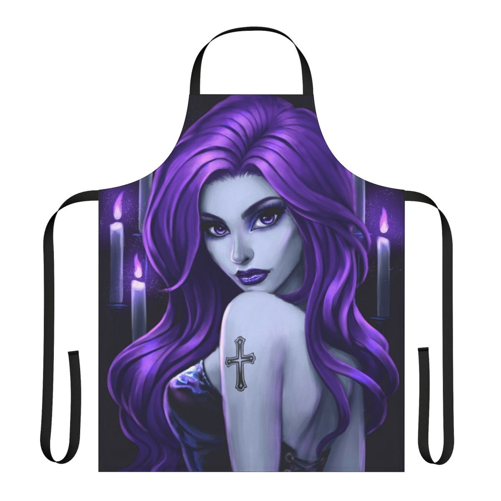 Stylish purple gothic apron with floral designs and dark aesthetic