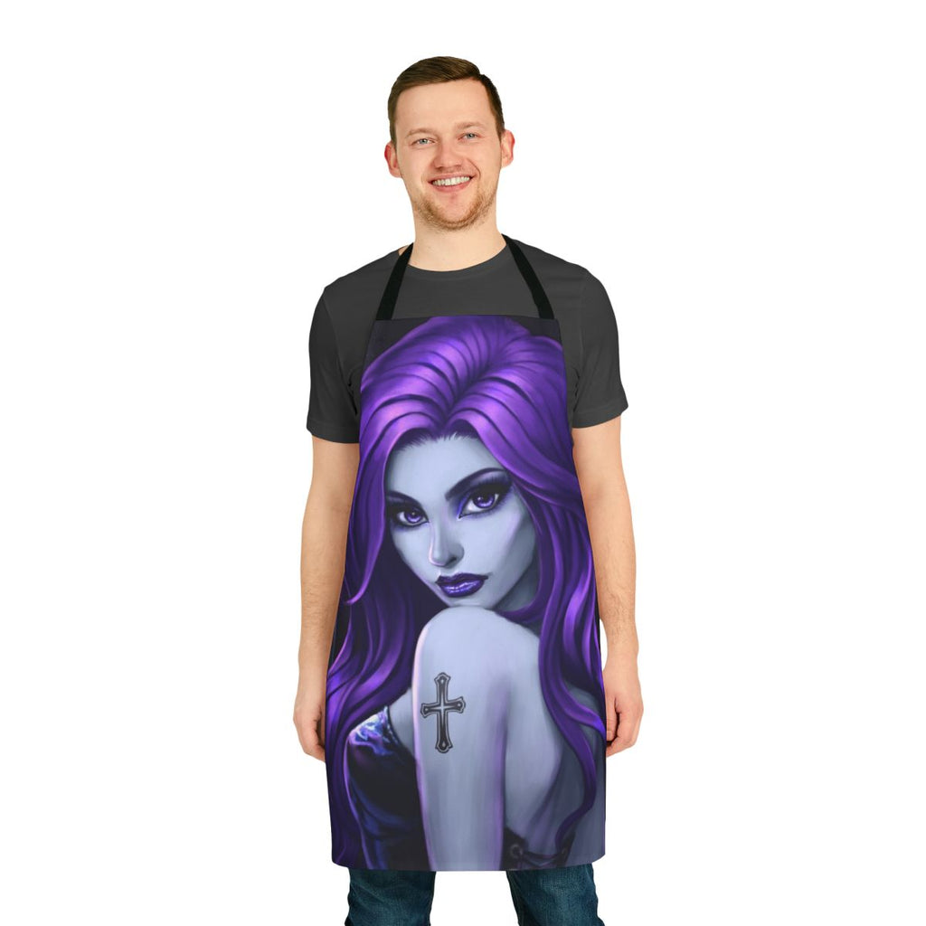 Stylish purple gothic apron with floral designs and dark aesthetic