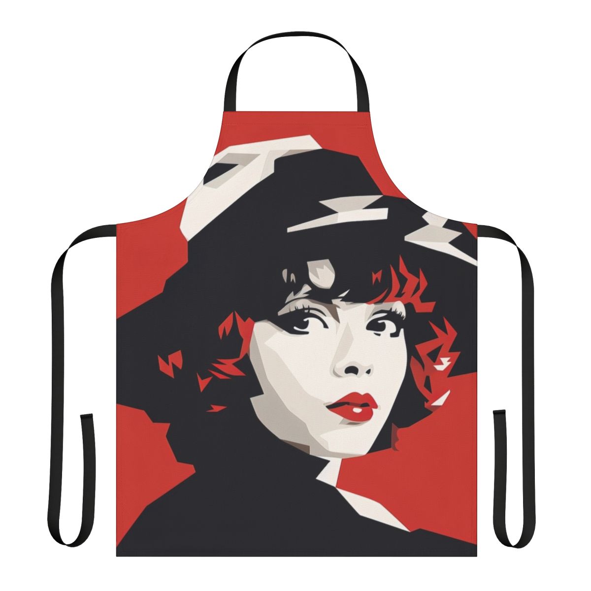 Retro-inspired red minimalist apron with vector art design paying tribute to classic Hollywood actress Clara Bow