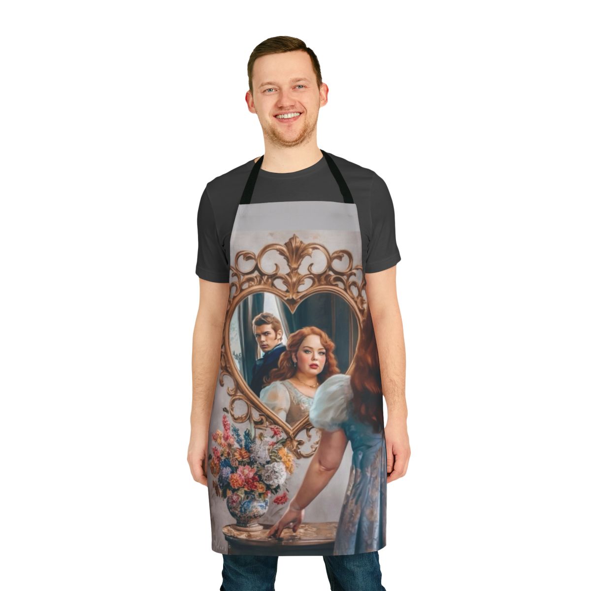A beautiful apron featuring a design inspired by the popular Netflix series Bridgerton