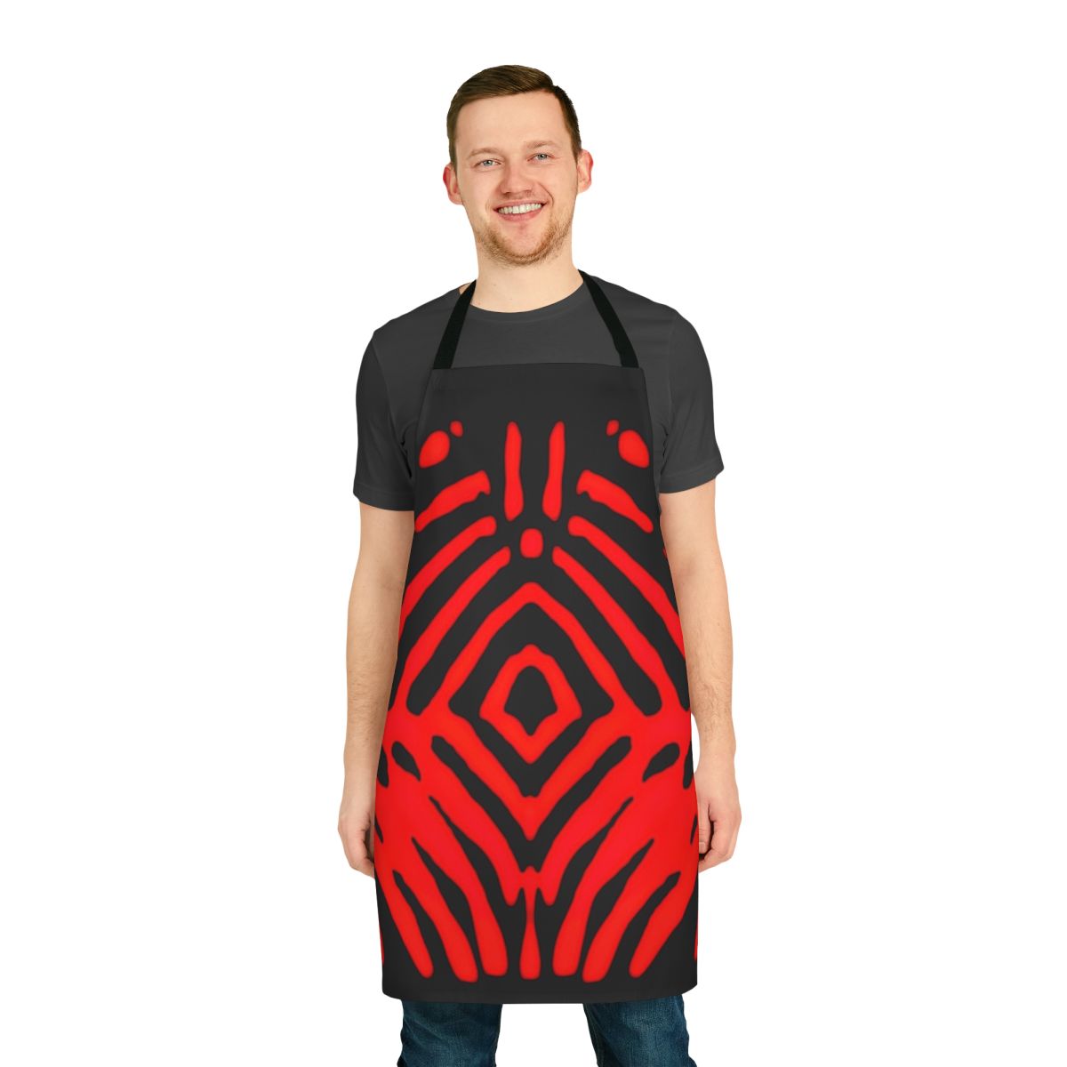 Closeup of a stylish ruby diamond-patterned apron