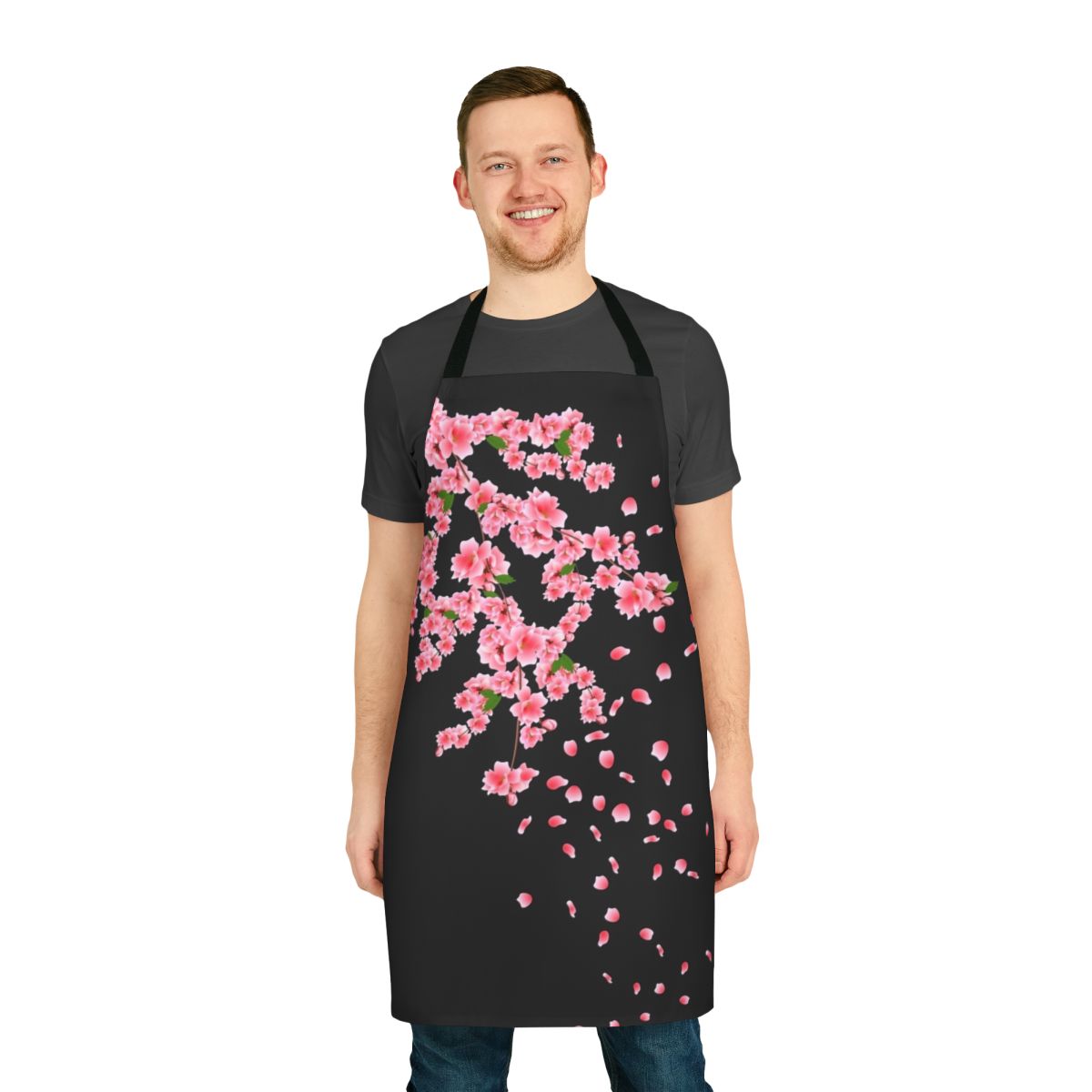 Beautifully designed cherry blossom apron featuring a pink floral pattern