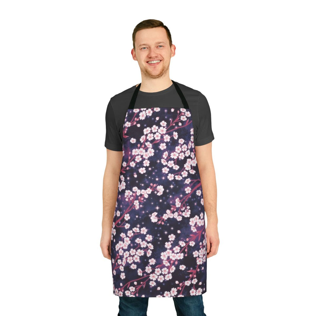 Stylish apron featuring a beautiful sakura and galaxy pattern design