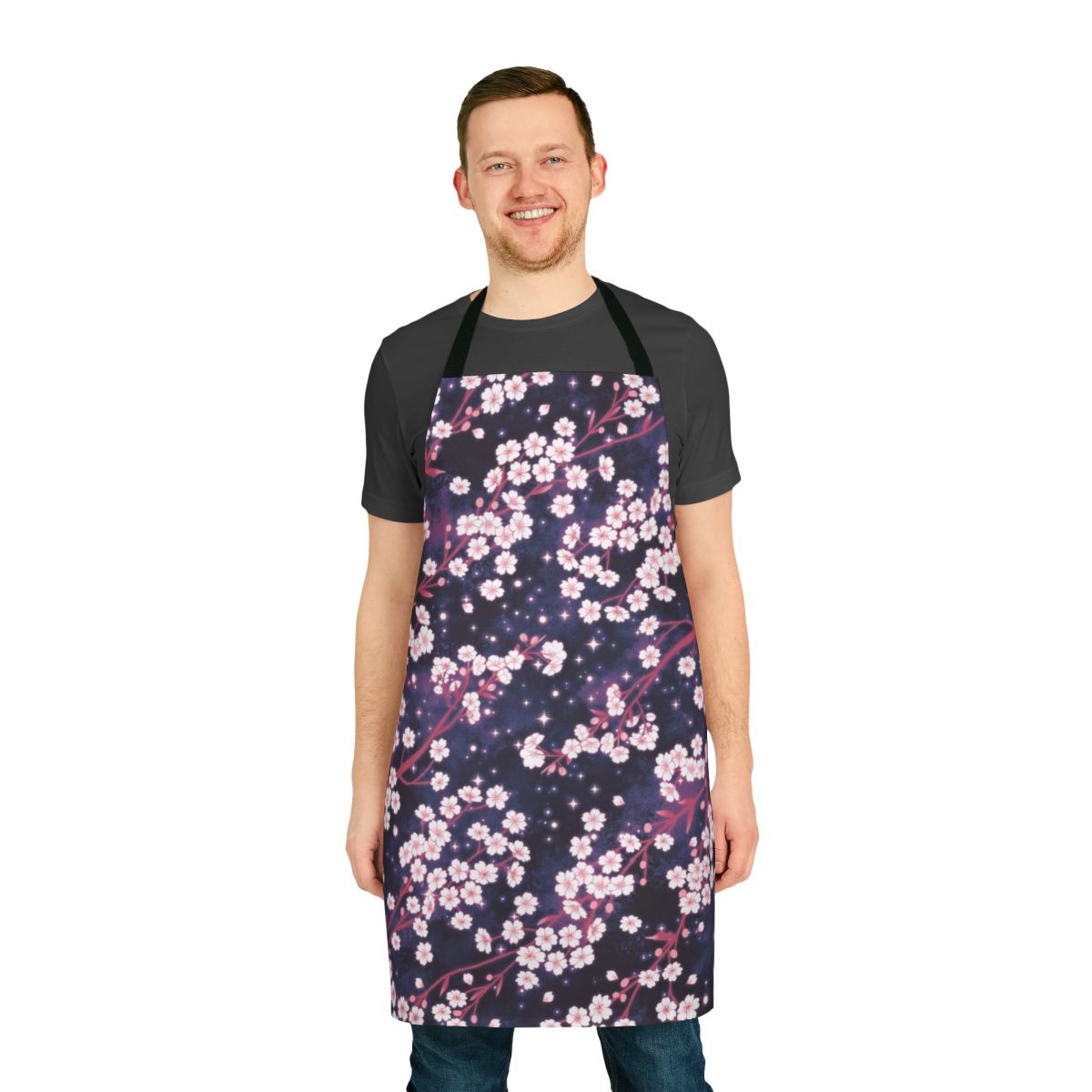 Stylish apron featuring a beautiful sakura and galaxy pattern design