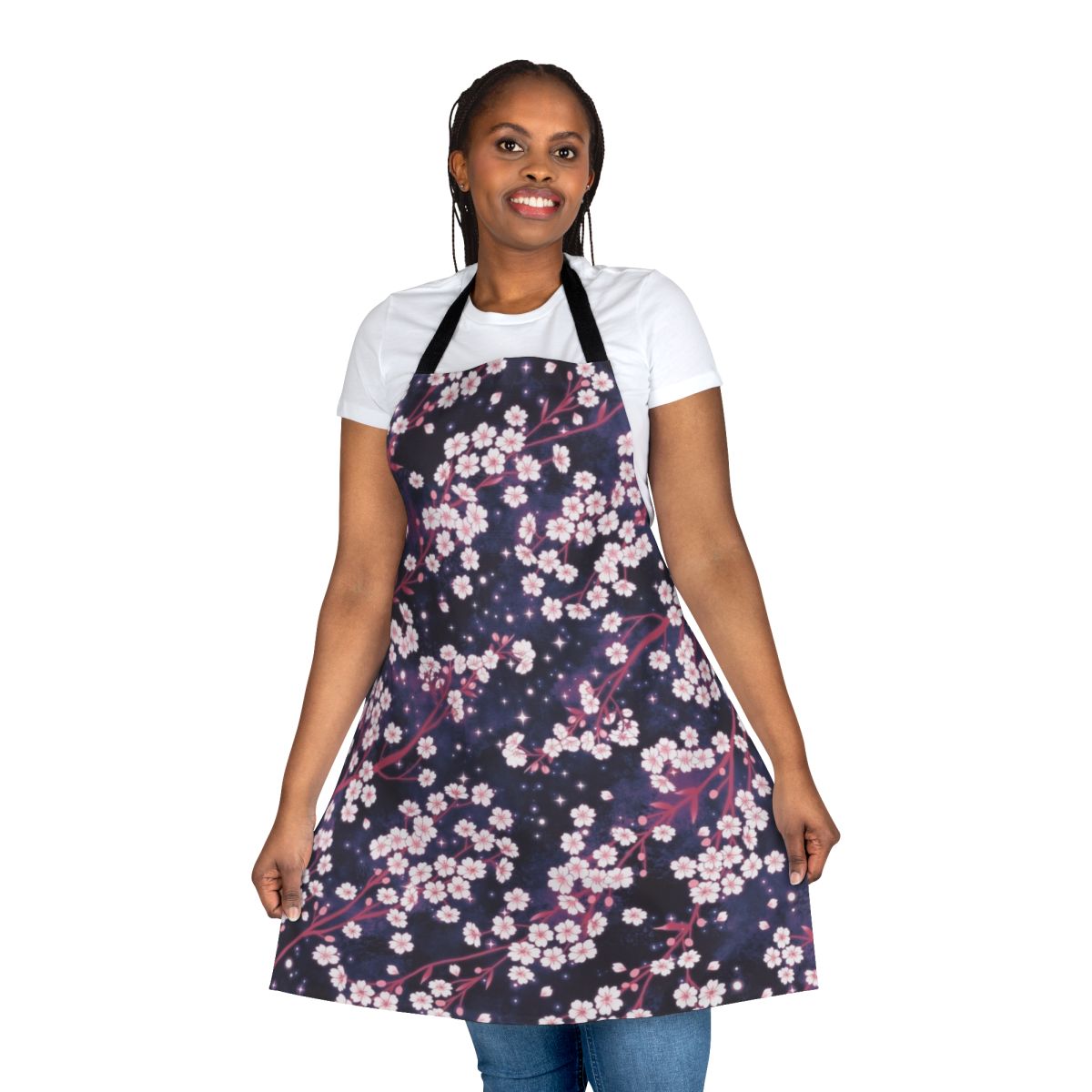 Stylish apron featuring a beautiful sakura and galaxy pattern design