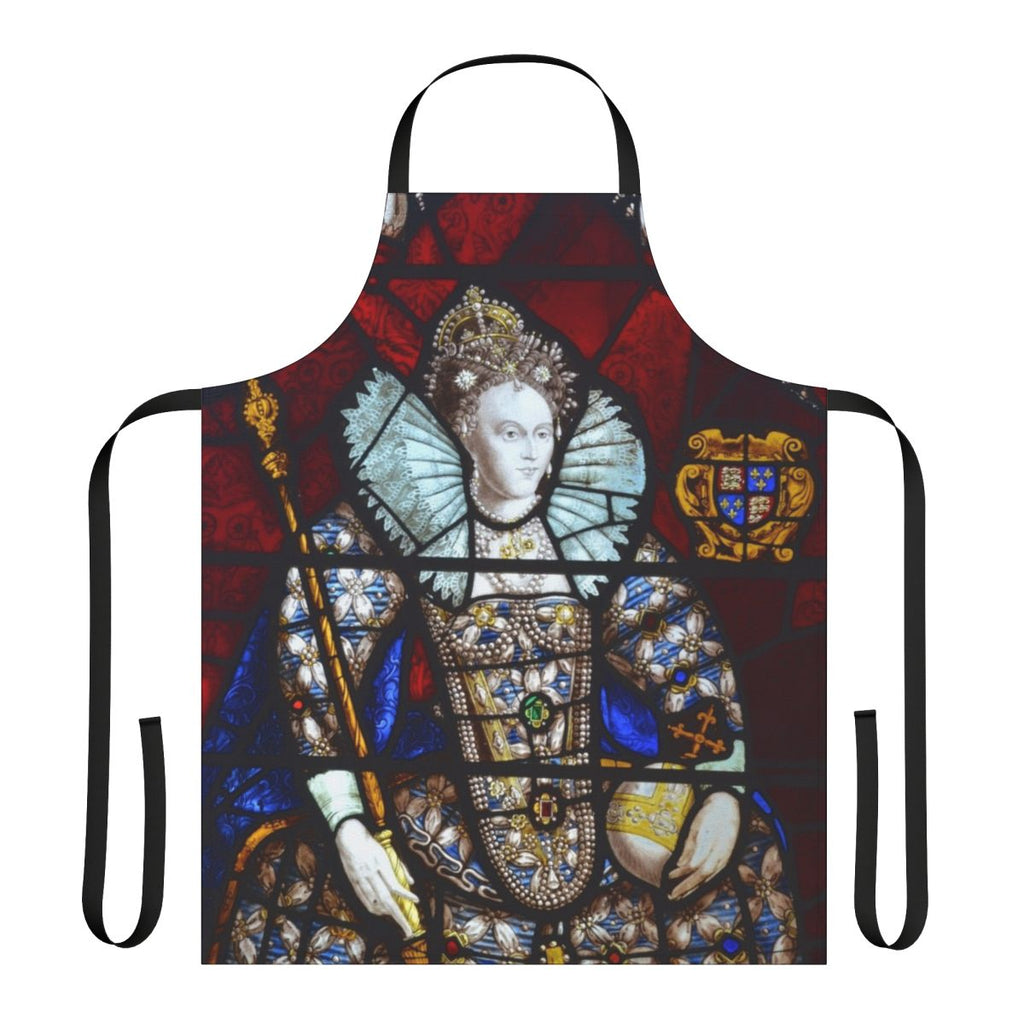 Stained glass inspired apron featuring a design of Queen Elizabeth I
