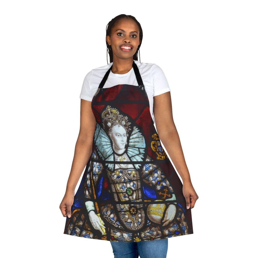 Stained glass inspired apron featuring a design of Queen Elizabeth I