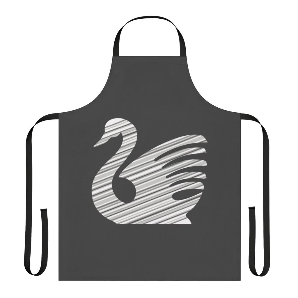 A white and black swan apron with abstract and colorful legendary animal artwork