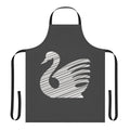 A white and black swan apron with abstract and colorful legendary animal artwork