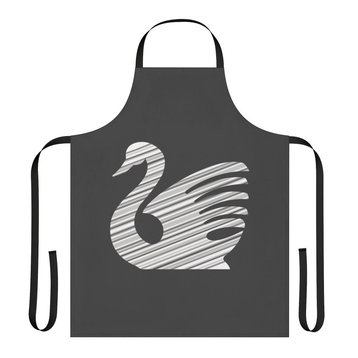 A white and black swan apron with abstract and colorful legendary animal artwork