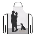 Thin Man inspired apron featuring classic black and white silhouettes of Nick and Nora Charles and their dog Asta