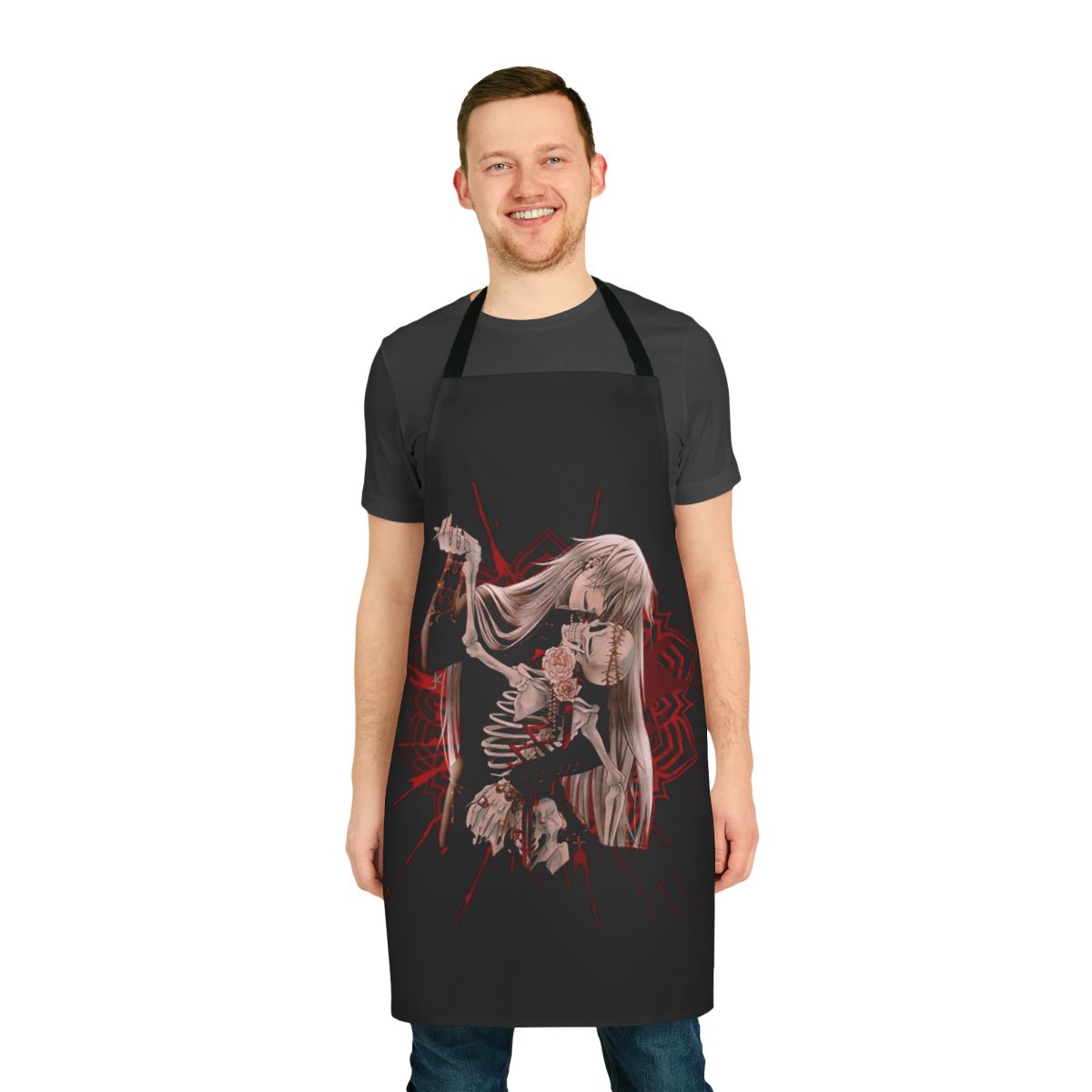 Stylish Undertaker-themed apron featuring the silhouettes of characters from the anime series Black Butler