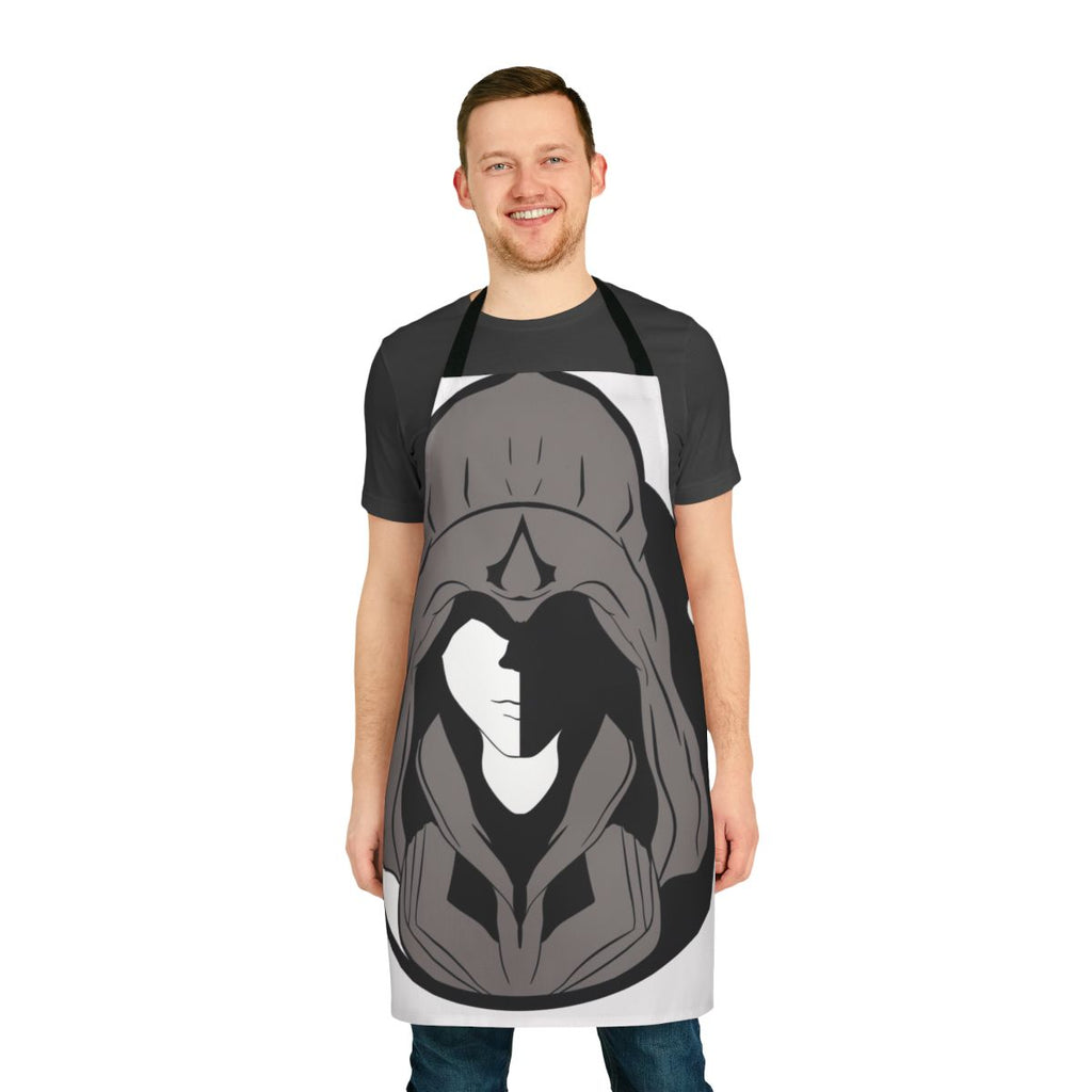 Assassin's Creed inspired kitchen apron with a stylish black and gray design