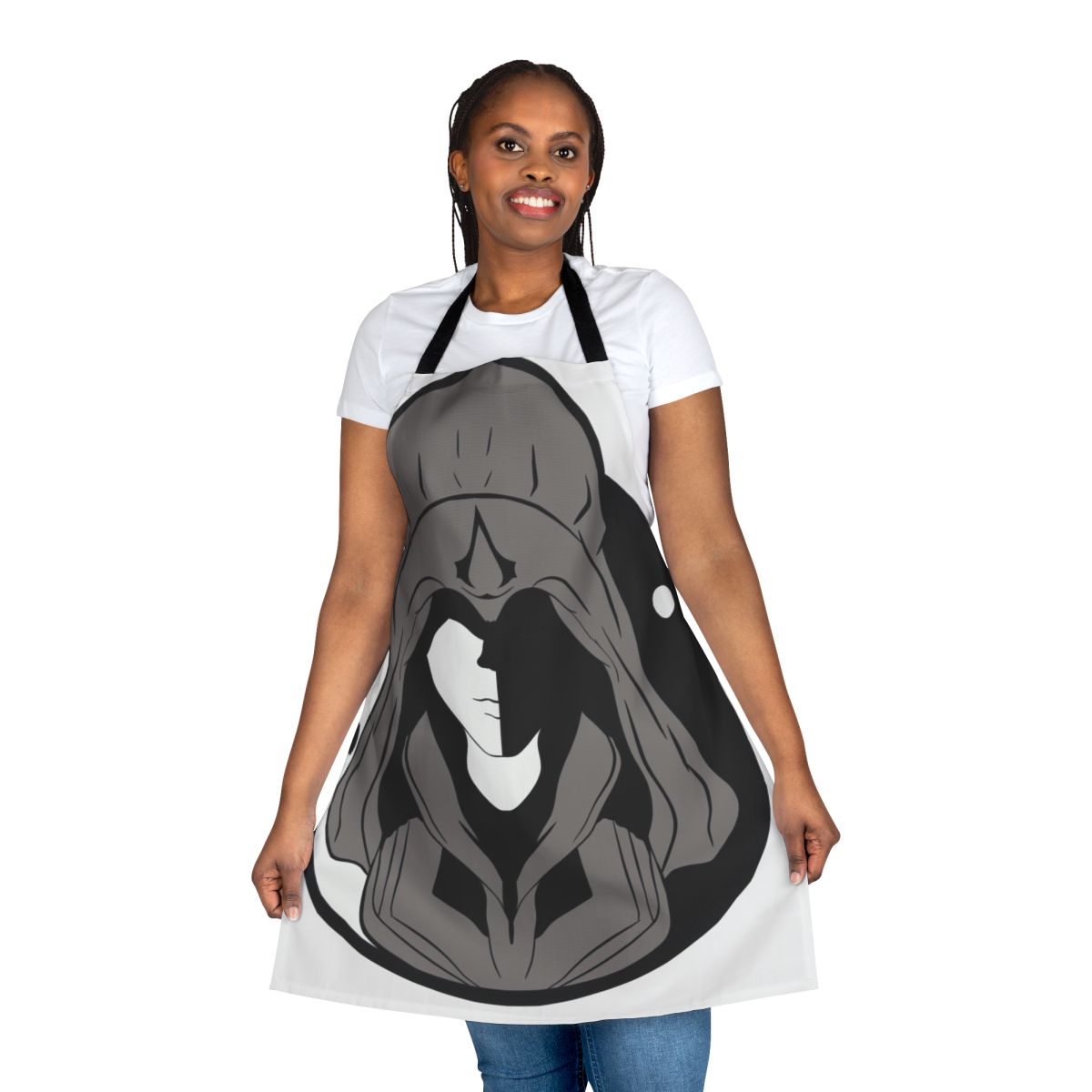 Assassin's Creed inspired kitchen apron with a stylish black and gray design