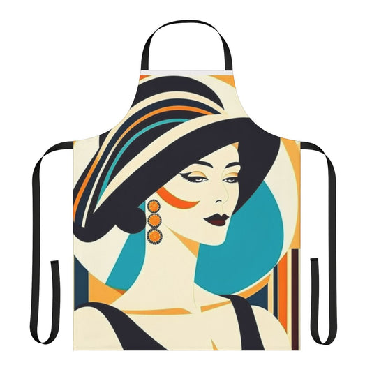 Elegant vintage-inspired apron with a fashion illustration of a stylish woman in flapper style