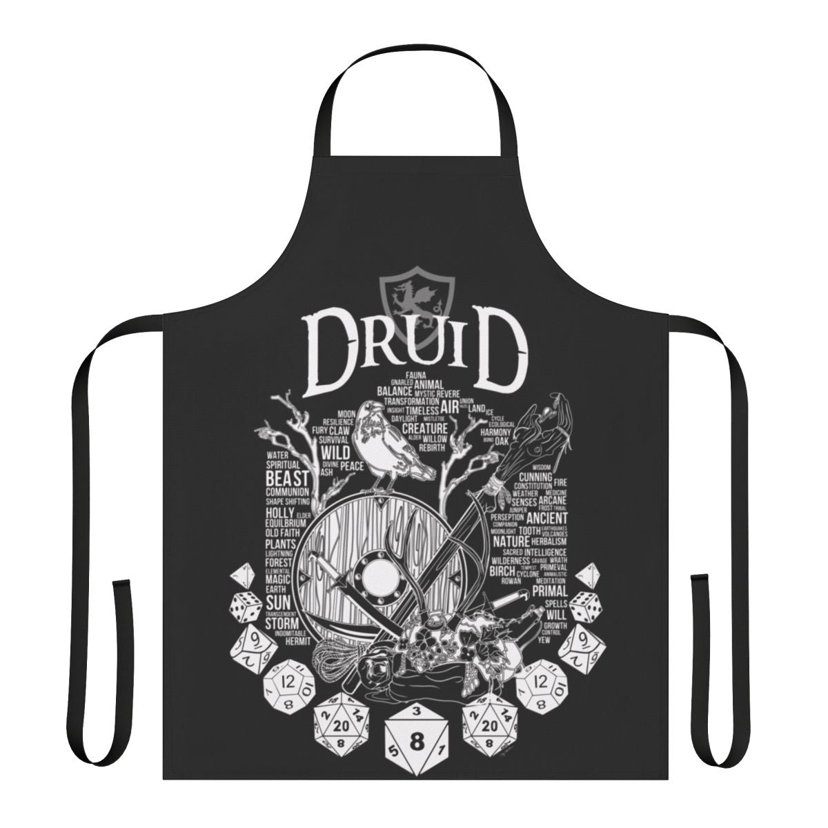 White apron with druid class and elemental magic symbols