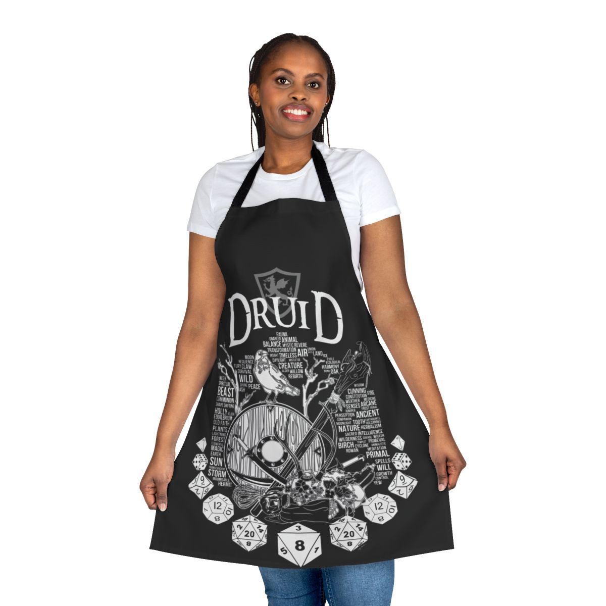 White apron with druid class and elemental magic symbols