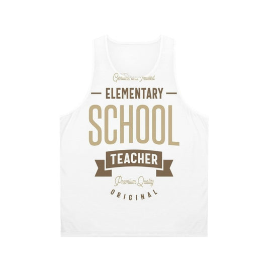 Elementary school teacher wearing a unisex tank top with typography design