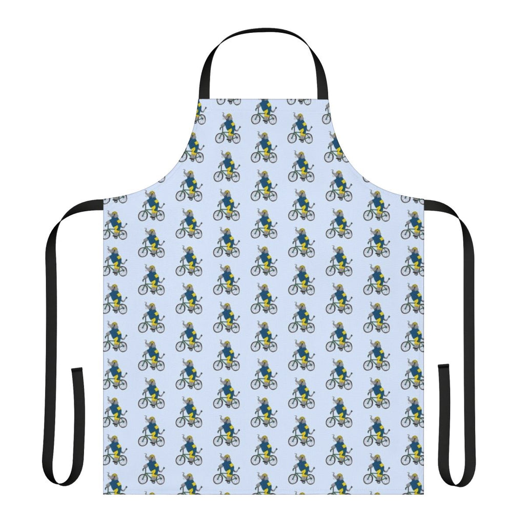 Elephant wearing a bicycle and cycling themed apron