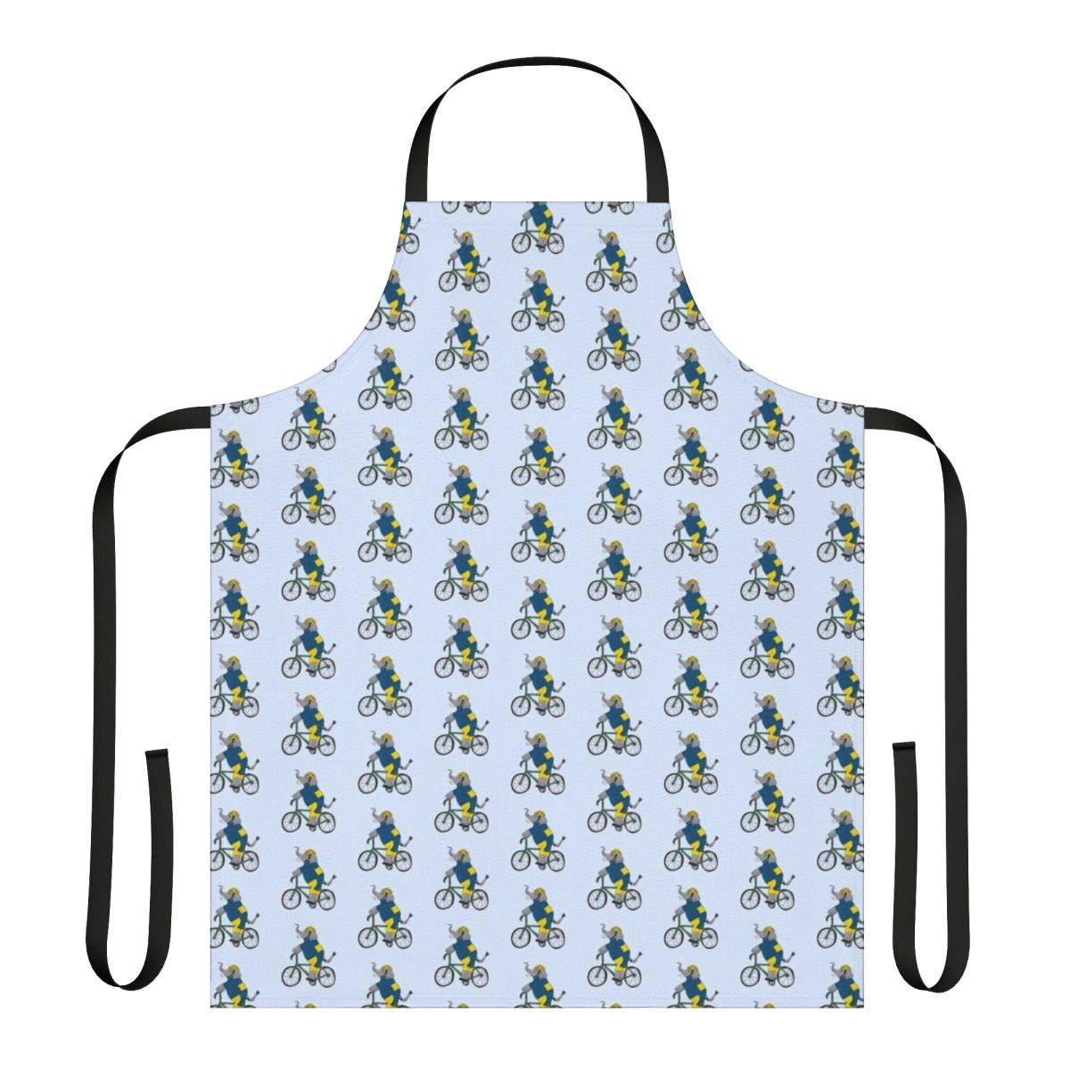 Elephant wearing a bicycle and cycling themed apron
