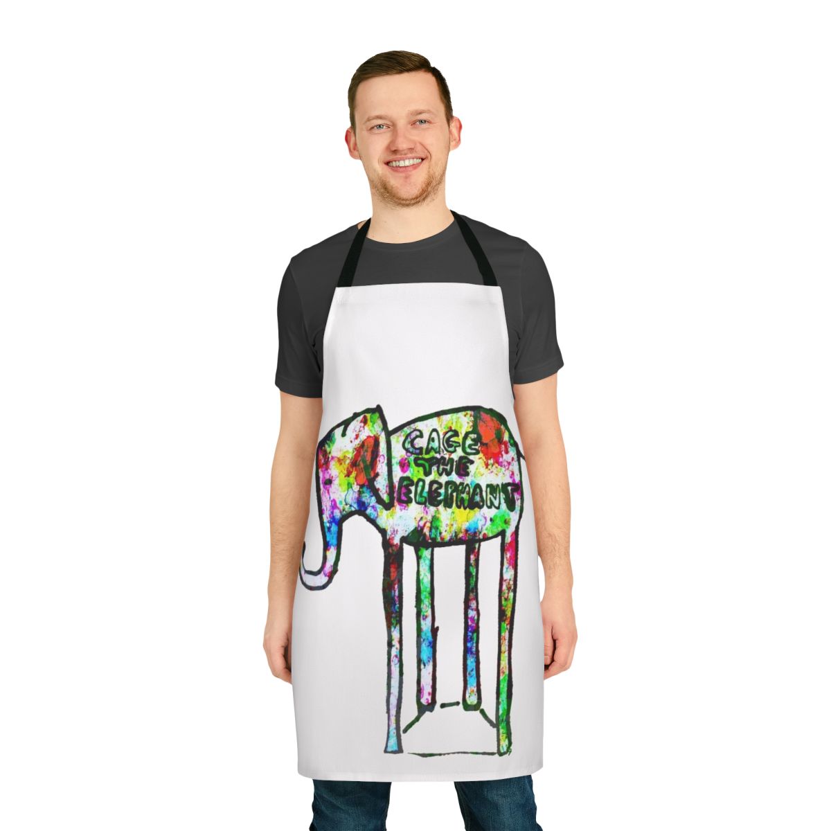 Elephant-themed apron featuring a concert or live music design