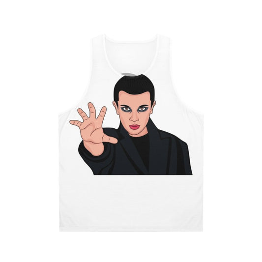 Eleven from Stranger Things wearing a retro-style tank top