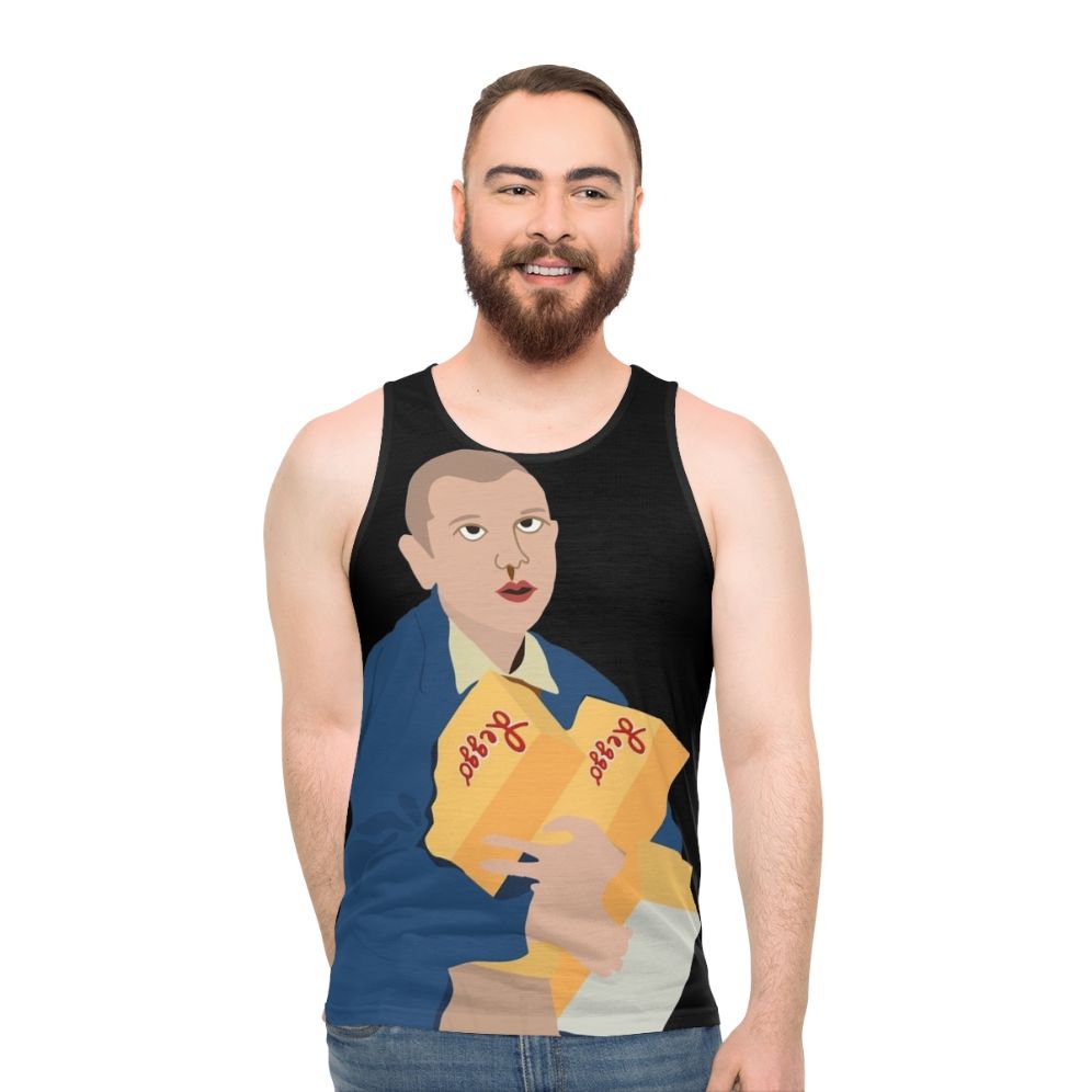 Eleven from Stranger Things fan art design on a unisex tank top