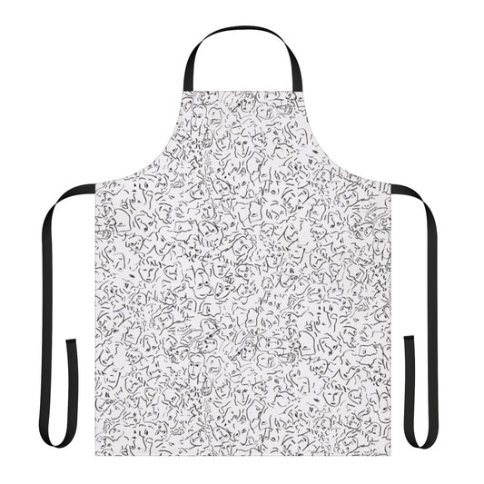 Apron featuring a sketch design of multiple faces, inspired by the characters Elio and Oliver from the film Call Me By Your Name.