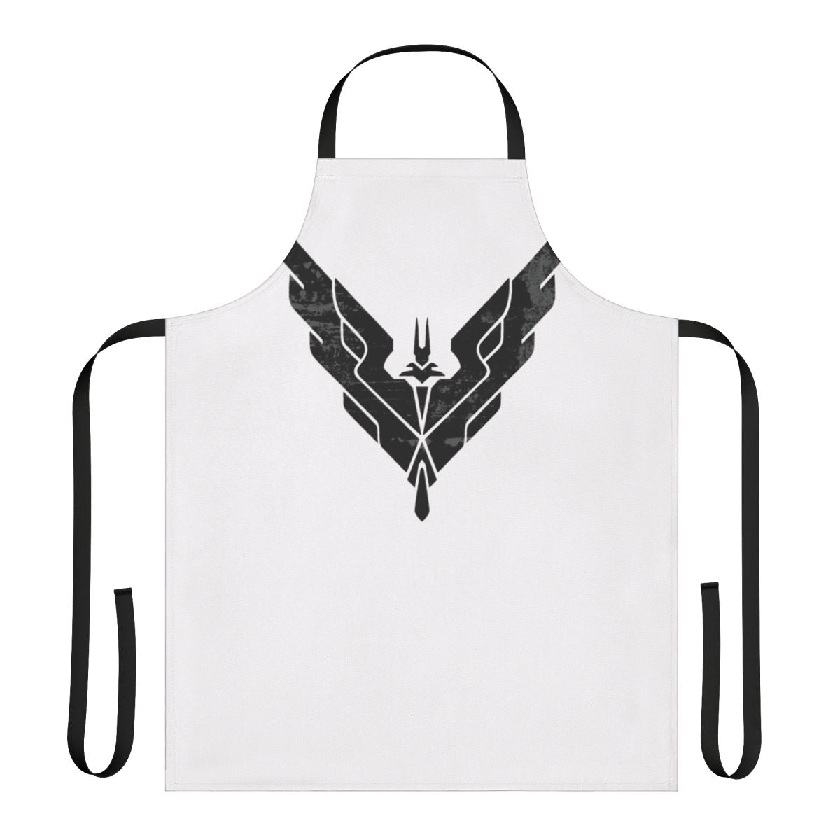 A high-quality black apron featuring the iconic Eagle logo from the popular space simulation game Elite Dangerous.