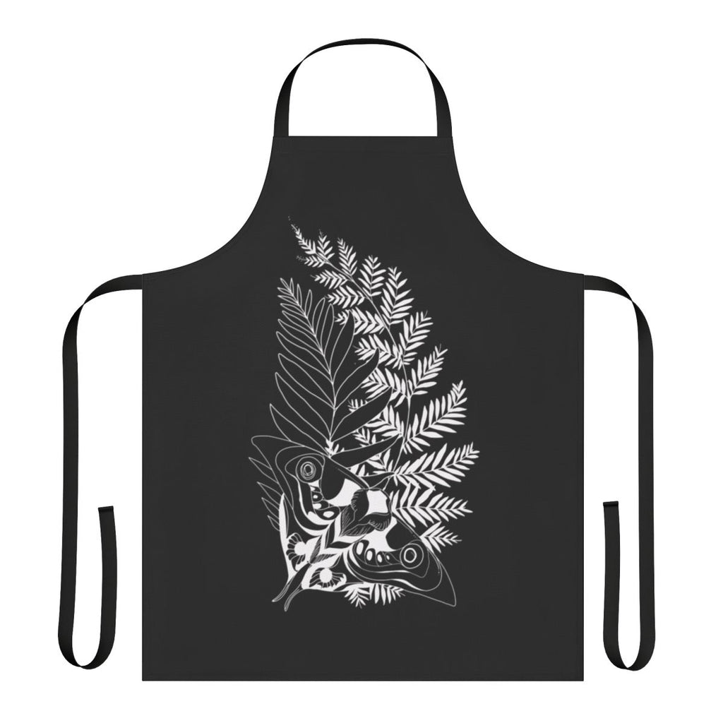 Ellie tattoo inspired apron featuring ferns and a moth design, perfect for fans of The Last of Us video game series