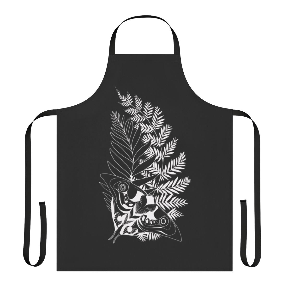 Ellie tattoo inspired apron featuring ferns and a moth design, perfect for fans of The Last of Us video game series