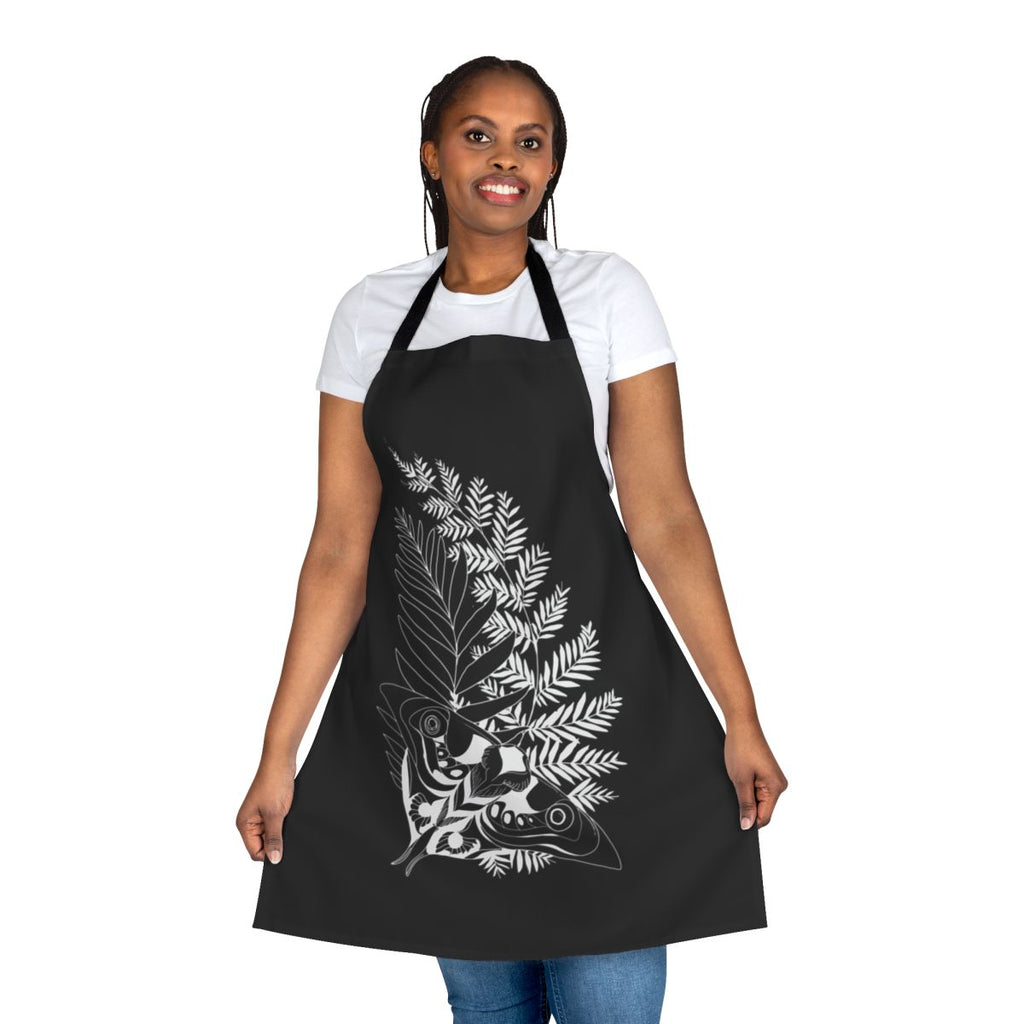 Ellie tattoo inspired apron featuring ferns and a moth design, perfect for fans of The Last of Us video game series