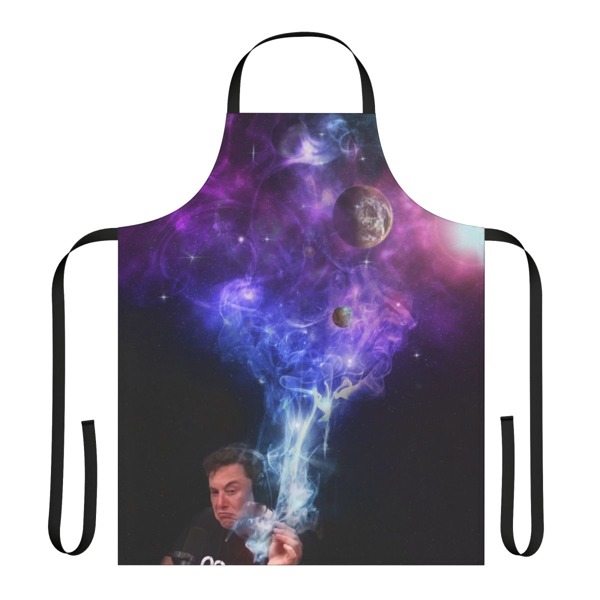 Elon Musk-inspired funny apron with a design featuring smoking imagery