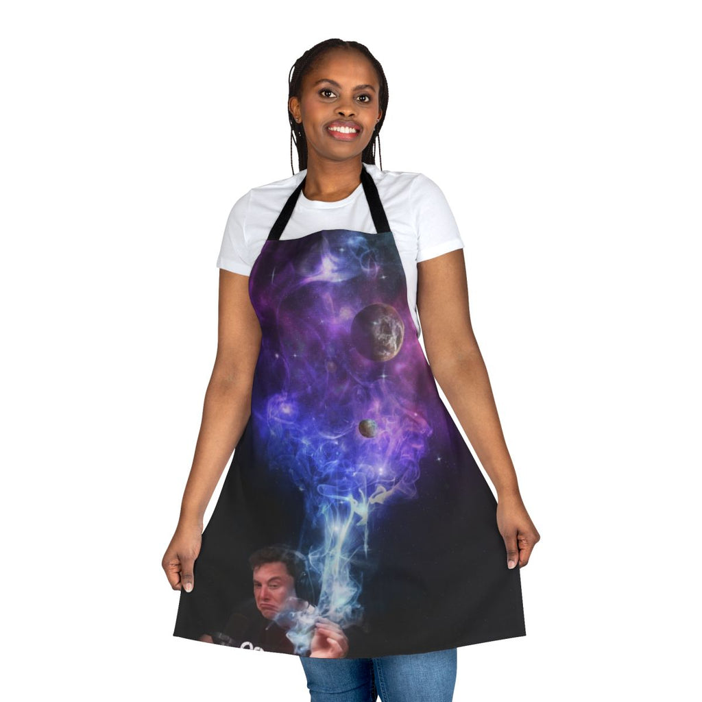 Elon Musk-inspired funny apron with a design featuring smoking imagery
