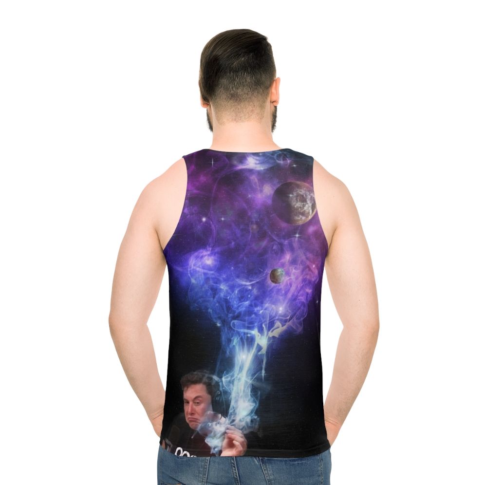 Unisex tank top with Elon Musk smoking the universe design