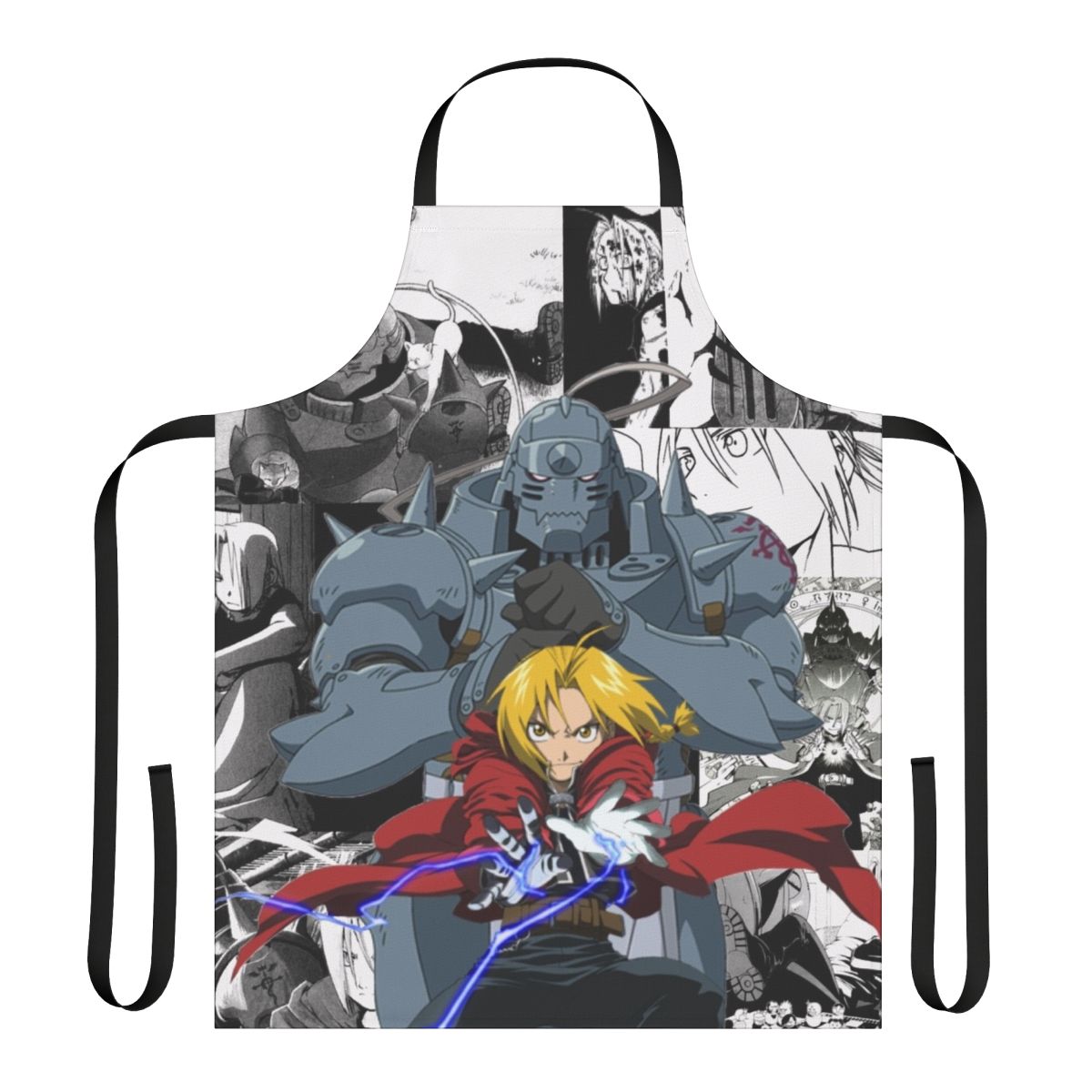 Anime-themed apron featuring characters from the popular manga series "Fullmetal Alchemist"