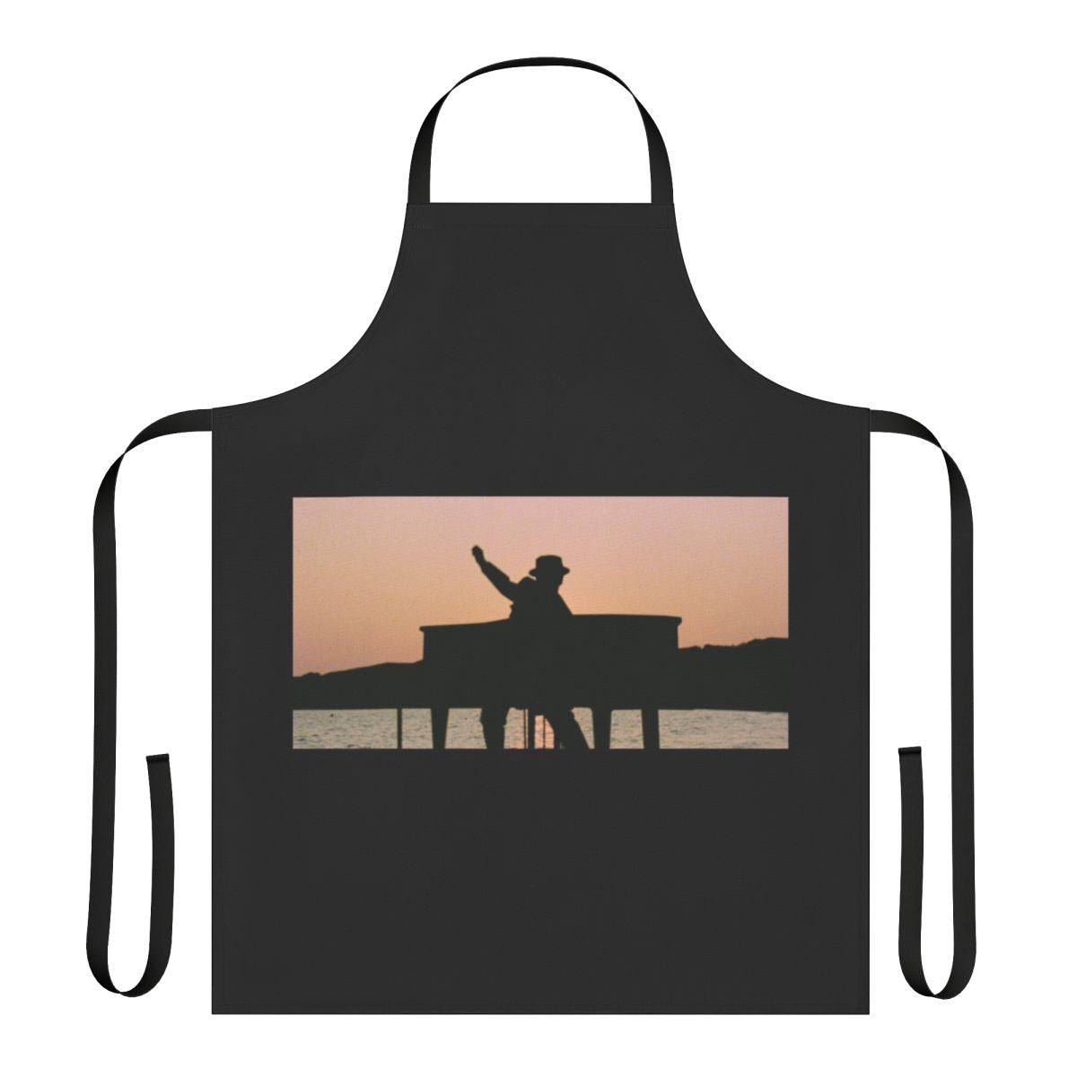 Elton John inspired music apron with piano, rocket man, and crocodile rock design