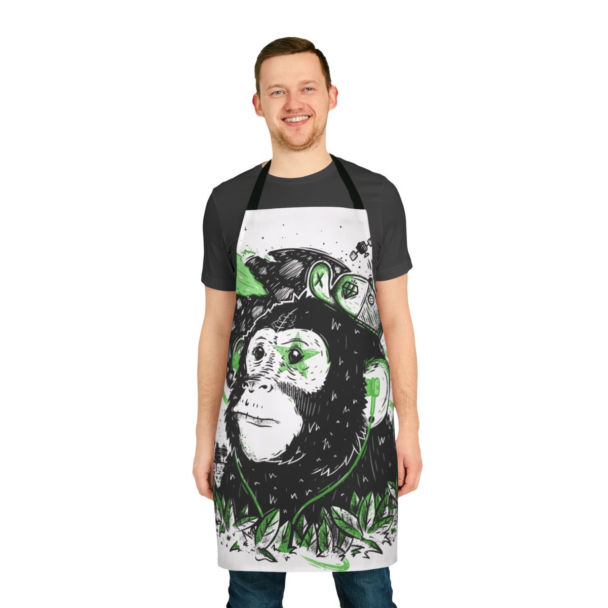 A dream-inspired apron featuring a cosmic, space-themed design