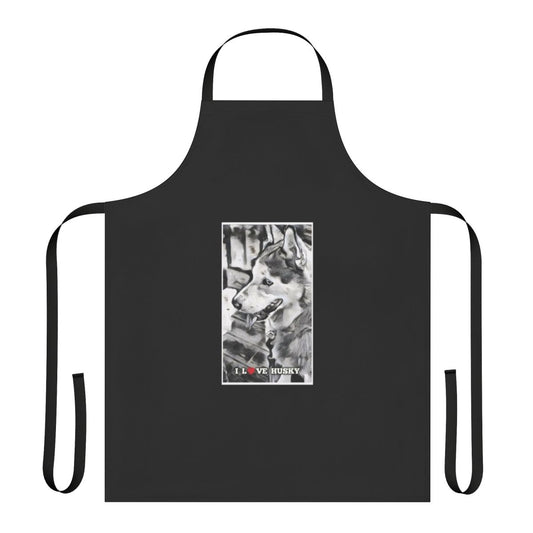 Husky dog wearing a stylish apron