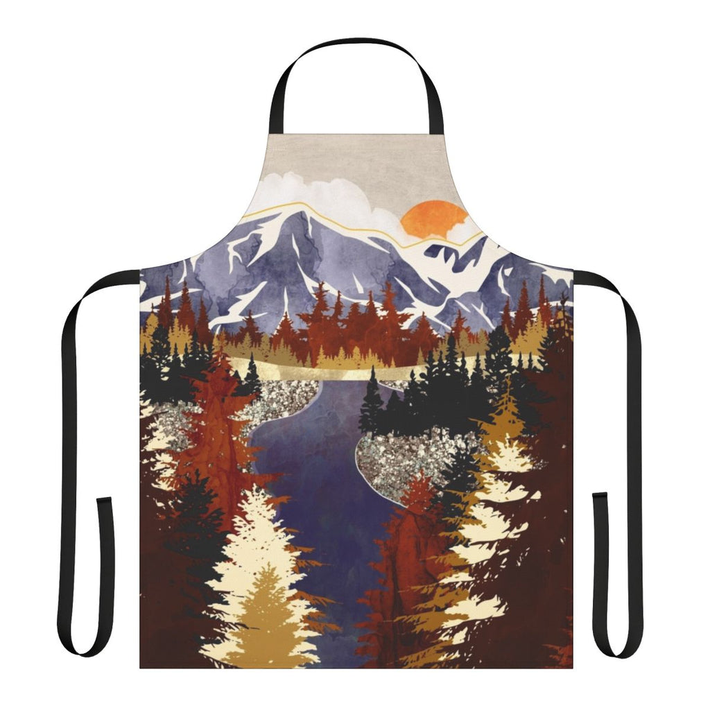 Autumn River Apron - a vibrant nature-inspired design featuring a serene river landscape