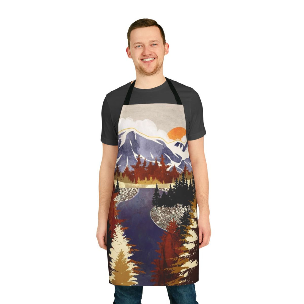 Autumn River Apron - a vibrant nature-inspired design featuring a serene river landscape