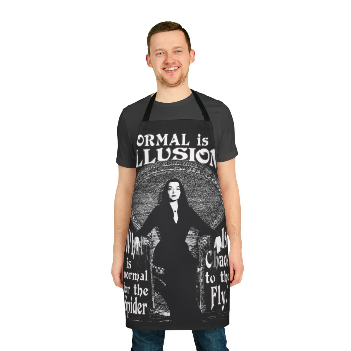 Apron with Morticia Addams quote "Normal is an illusion"