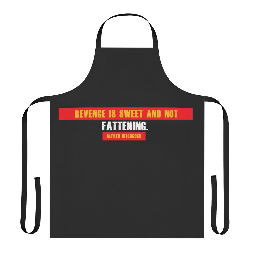 Alfred Hitchcock inspired apron featuring a quote about revenge